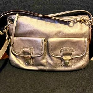 Coach Silver leather crossbody bag.